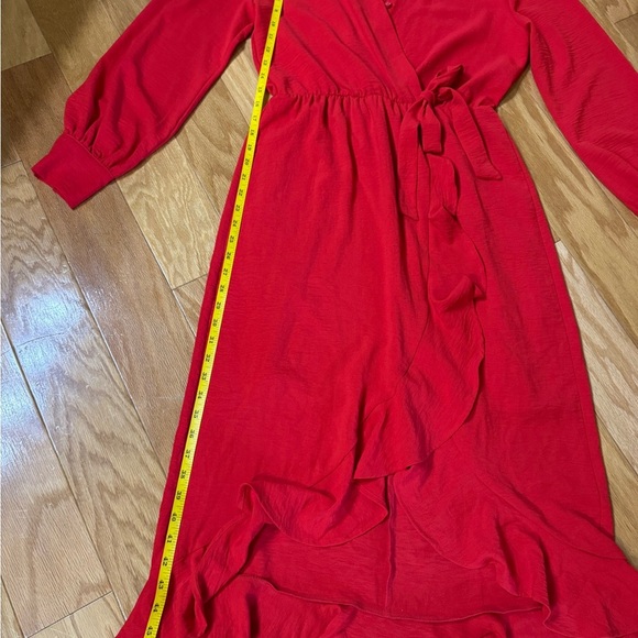 Fraiche By J Red Long Sleeve V-Neck Cocktail Dress Size Medium - Picture 3 of 6
